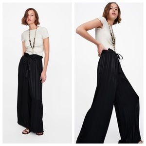 ZARA FLOWY JACQUARD TIE WAIST PANTS - BLACK - REF. 5065/022 - SMALL